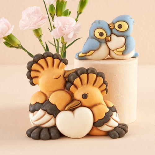 Coppia upupe in ceramica con cuore, grandi