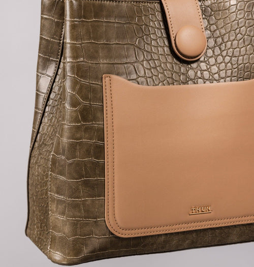 Borsa con tracolla e maniglia con tasca e stampa rettile