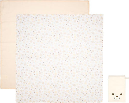 Set bagno mussole e guanto con cestino