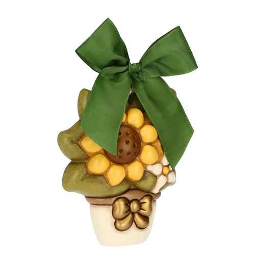 Formella con girasole e limone in ceramica, media