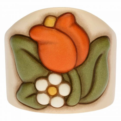 Porta bicchieri singolo in ceramica Country con tulipano