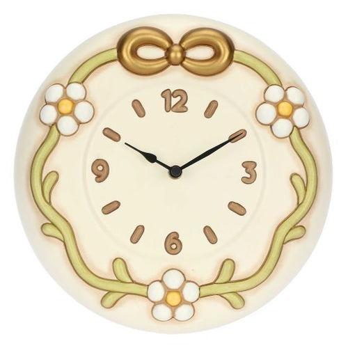 Orologio con margherite e fiocco in ceramica