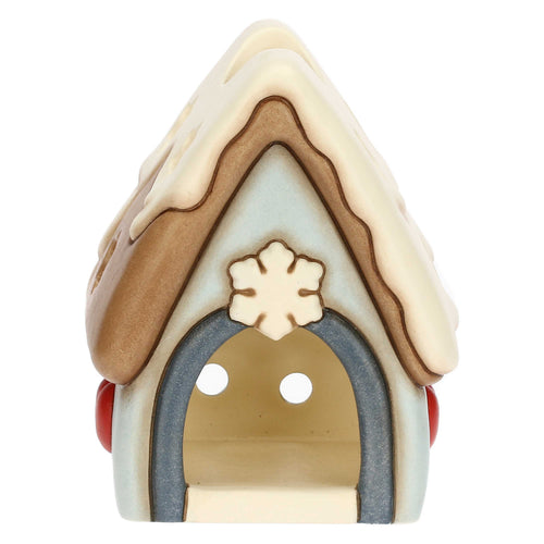 Porta tea-light casetta con vischio in ceramica Inverno Incantato