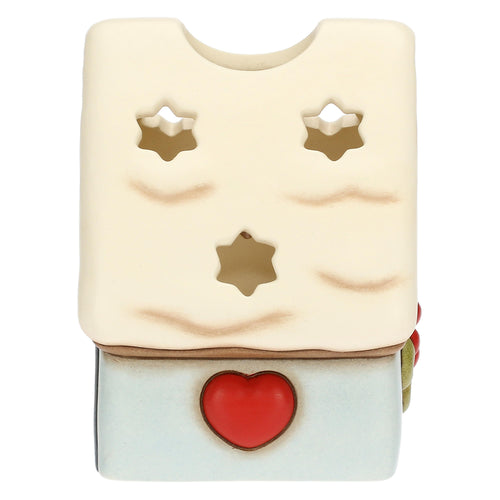 Porta tea-light casetta con vischio in ceramica Inverno Incantato