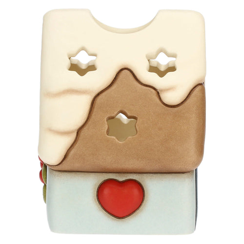 Porta tea-light casetta con vischio in ceramica Inverno Incantato