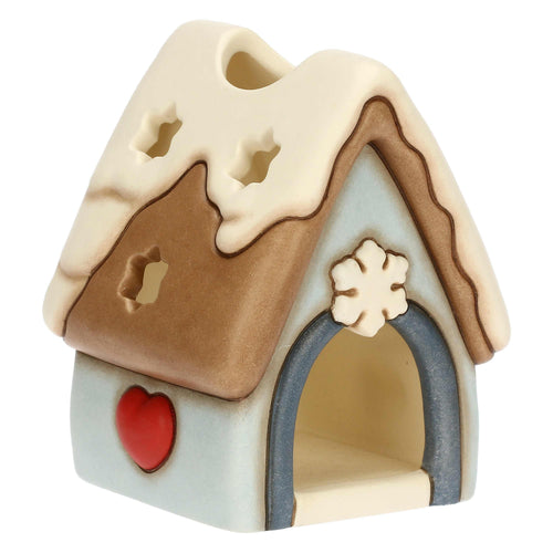 Porta tea-light casetta con vischio in ceramica Inverno Incantato