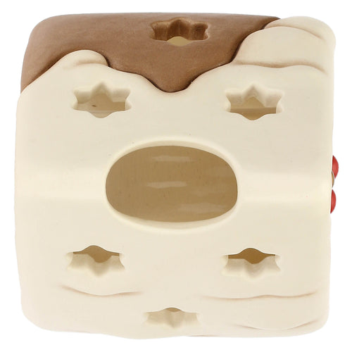 Porta tea-light casetta con vischio in ceramica Inverno Incantato
