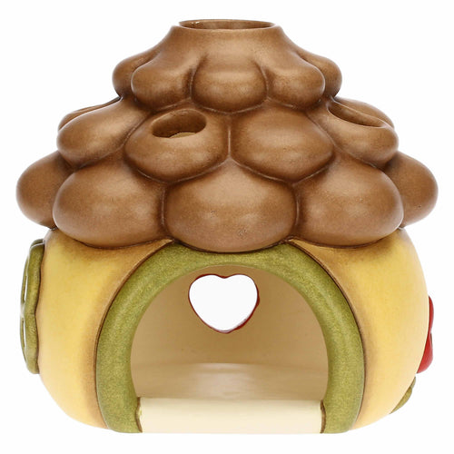 Porta tea-light casetta a forma di pigna in ceramica Inverno Incantato