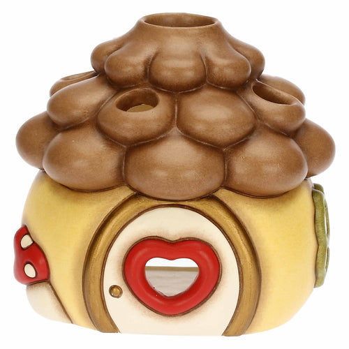 Porta tea-light casetta a forma di pigna in ceramica Inverno Incantato