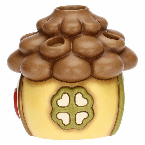 Porta tea-light casetta a forma di pigna in ceramica Inverno Incantato