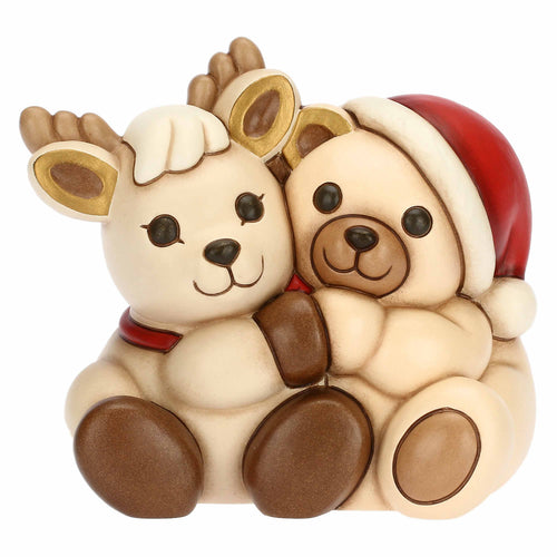 Coppia Teddy e Renna Robin abbracciati in ceramica - THUN F3318A82