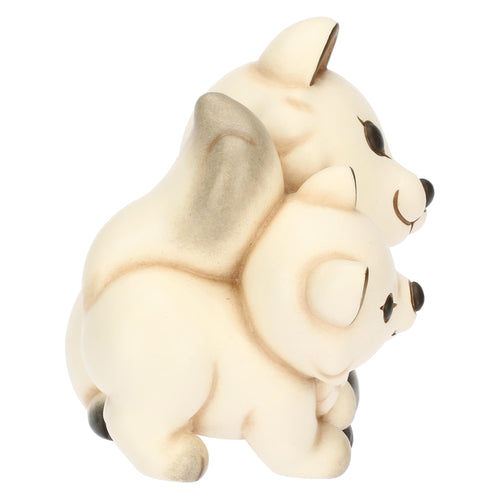 Coppia volpe bianca Perla con la sua mamma in ceramica Inverno Incantato, grande
