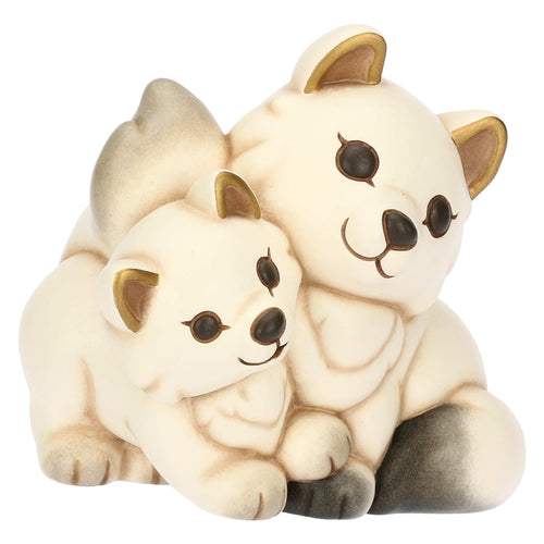 Coppia volpe bianca Perla con la sua mamma in ceramica Inverno Incantato, grande