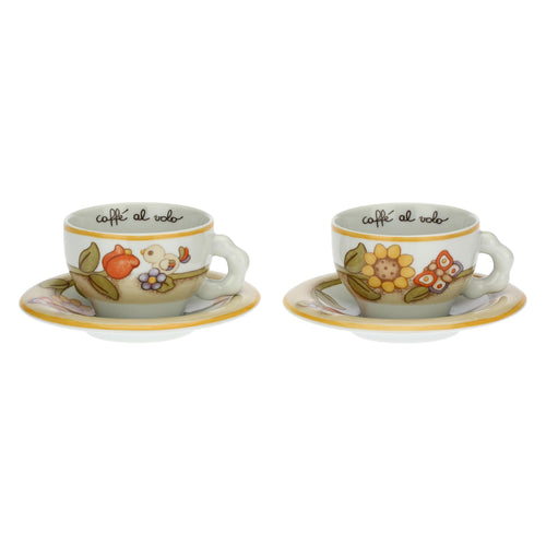 Set 2 tazze Country con fiori, farfalla e uccellino medio - THUN P3771E02