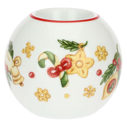 Porta tea-light a forma di pallina di Natale in porcellana Sorprese di Natale