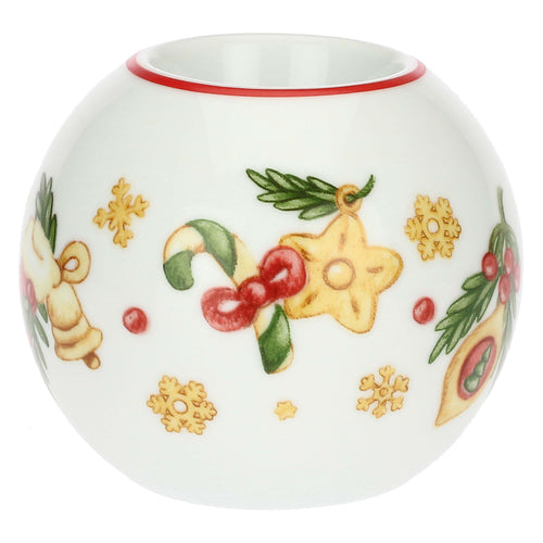 Porta tea-light a forma di pallina di Natale in porcellana Sorprese di Natale