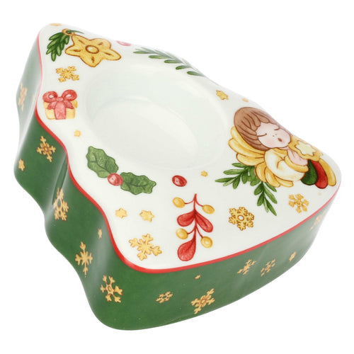 Porta tea-light a forma di albero in porcellana Sorprese di Natale