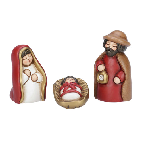 Set capanna con stella cometa e Sacra Famiglia con Gesù, Giuseppe e Maria rosso