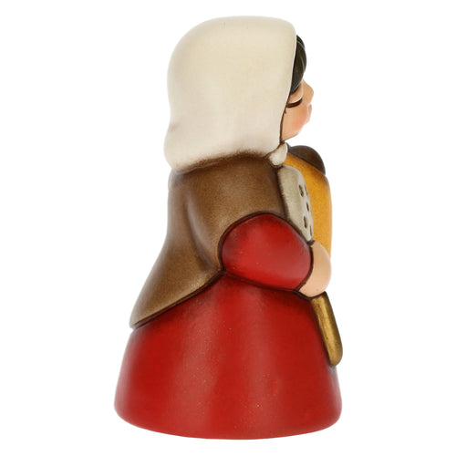 Donna con castagne in ceramica Presepe Classico rosso