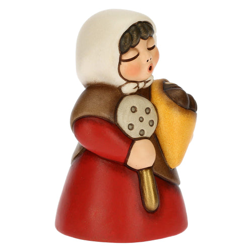 Donna con castagne in ceramica Presepe Classico rosso