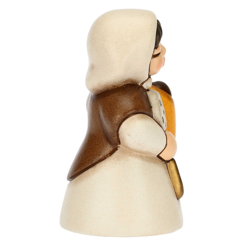 Donna con castagne in ceramica Presepe Classico bianco