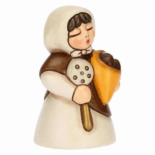 Donna con castagne in ceramica Presepe Classico bianco