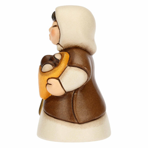 Donna con castagne in ceramica Presepe Classico bianco