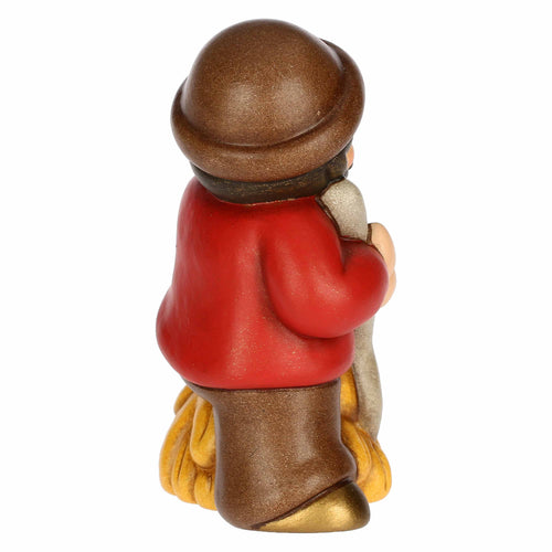 Uomo con forcone e fieno in ceramica Presepe Classico rosso