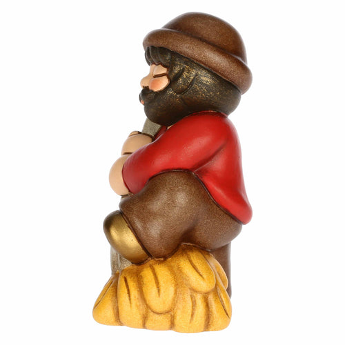 Uomo con forcone e fieno in ceramica Presepe Classico rosso