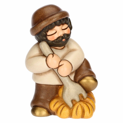Uomo con forcone e fieno in ceramica Presepe Classico