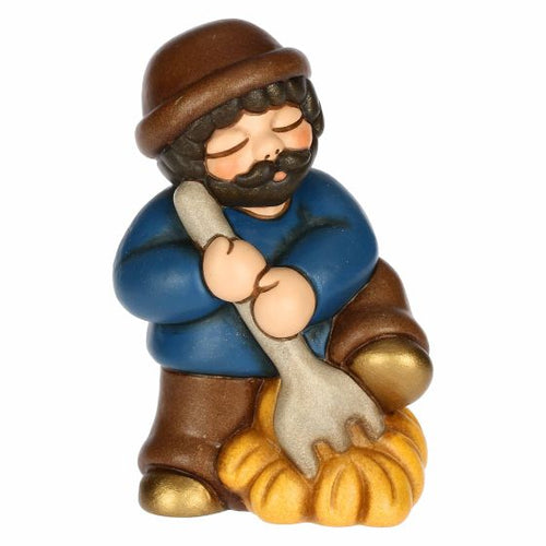 Uomo con forcone e fieno in ceramica Presepe Classico