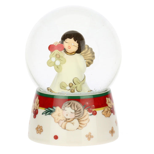 Boule de neige angelo con vischio in vetro e ceramica, media - THUN S3427P00