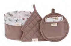 Set cestino portapane, 2 presine e canovaccio Artemis, beige