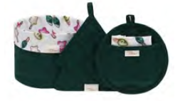 Set cestino portapane, 2 presine e canovaccio Artemis, verde