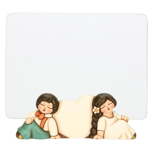 Portafoto sposini con cuore in ceramica e vetro
