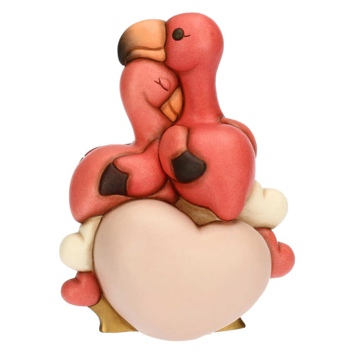 Coppia fenicotteri in ceramica con cuori, maxi