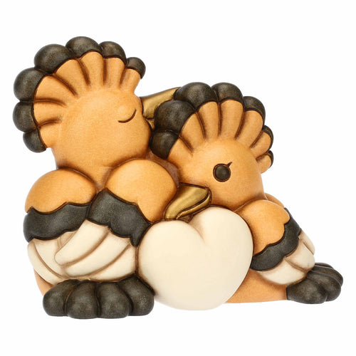 Coppia upupe in ceramica con cuore, grandi