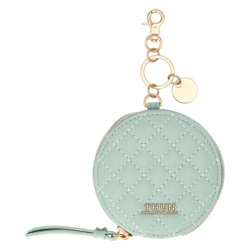 Portachiavi rotondo con zip in ecopelle, verde - THUN T10268345P00