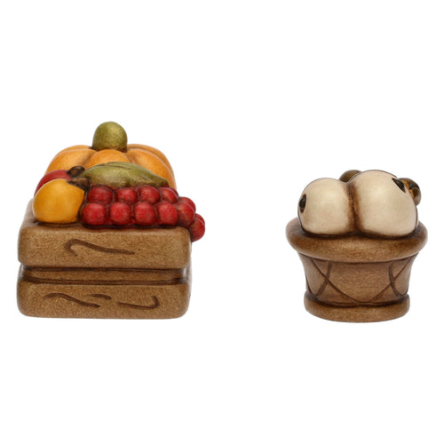 Set cassetta frutta e cesto con pesce in ceramica Presepe Classico