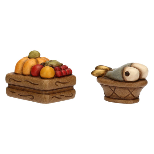 Set cassetta frutta e cesto con pesce in ceramica Presepe Classico