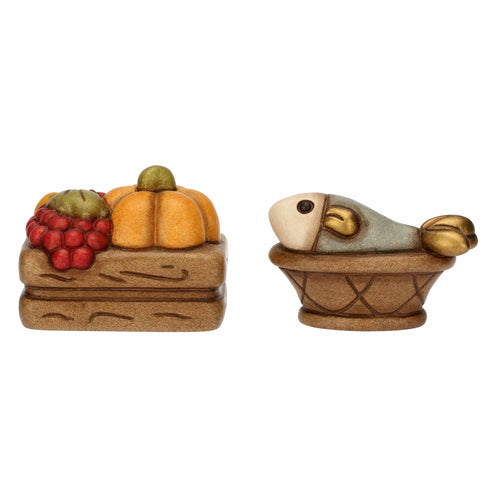 Set cassetta frutta e cesto con pesce in ceramica Presepe Classico