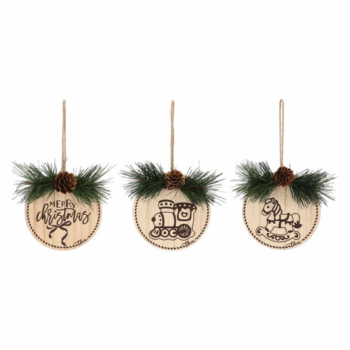 Set 3 addobbi natalizi tondi in legno - THUN T10654254P00
