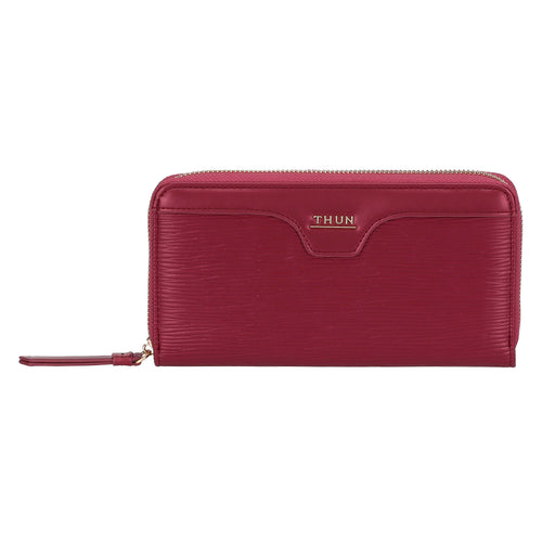 Portafoglio con chiusura zip in ecopelle, cherry