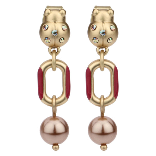 Orecchini chunky con coccinella e perla