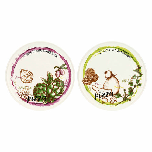 Set 2 piatti pizza Acqua e Farina, verde e viola