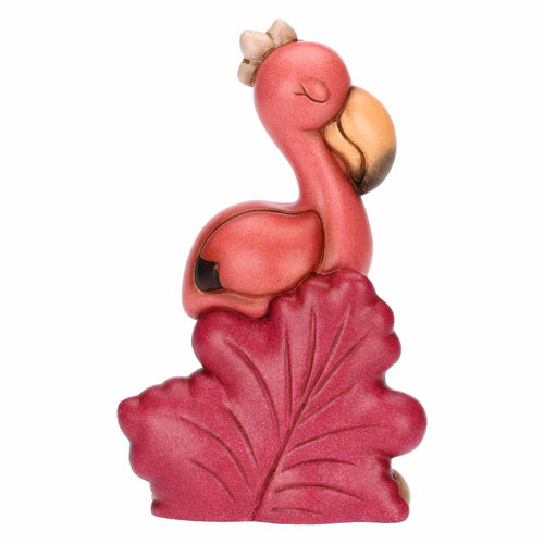 Fenicottero Rose con fiore in ceramica, grande
