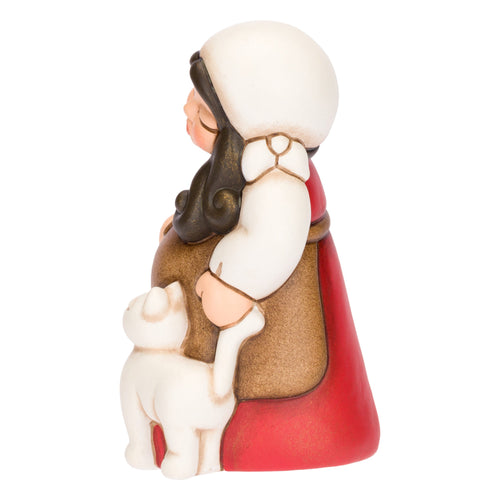 Donna in dolce attesa in ceramica Presepe Classico, Rosso