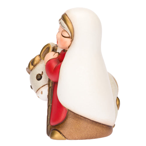 Nonna con asino in ceramica Presepe Classico, Rosso