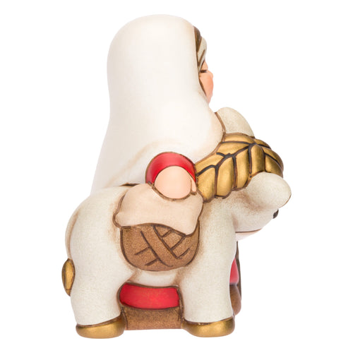 Nonna con asino in ceramica Presepe Classico, Rosso