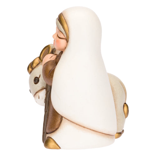 Nonna con asino in ceramica Presepe Classico, Bianco